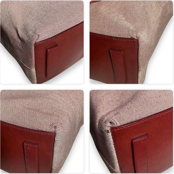 Jil Sander Shoulder Bag Red Leather & Canvas Tote Leather Lining w Keys No Lock - Picture 13 of 15